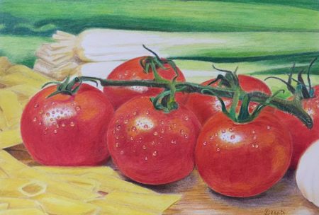 Coloured pencil drawing of Tomatoes
