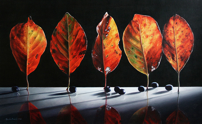 Coloured Pencil artwork by Cecile Baird titled Dance of the Tupelo Leaves