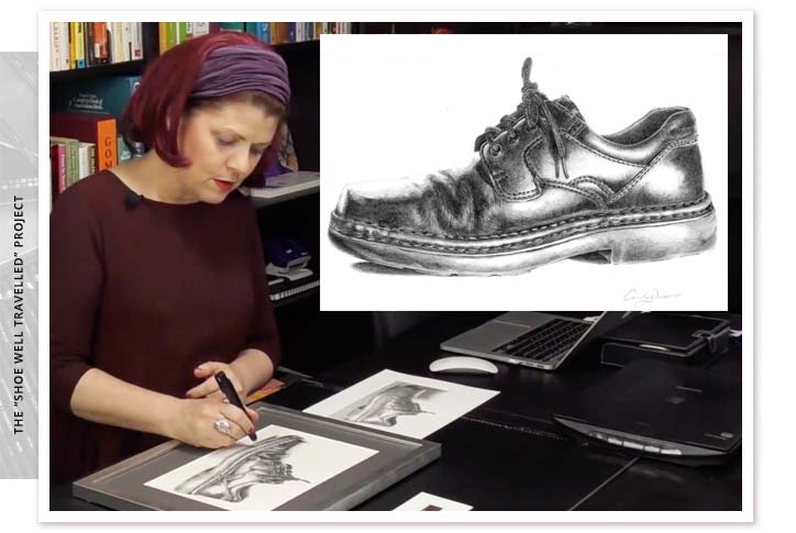 Drawing course author Cindy Wider demonstrates a shading project