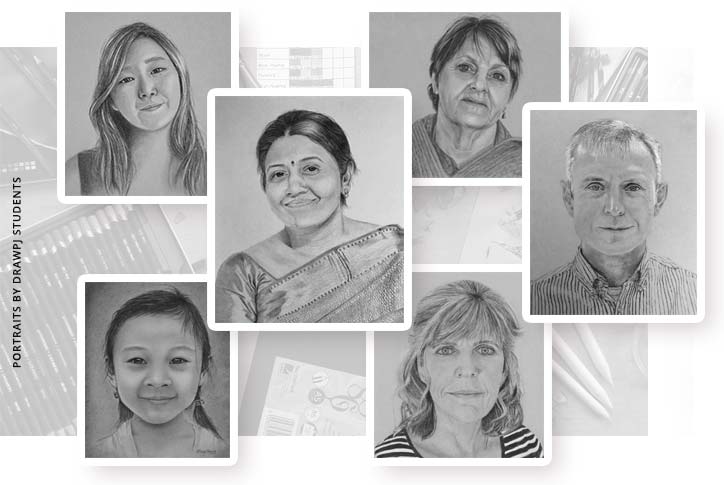 Portraits created by DrawPj Drawing Course Students
