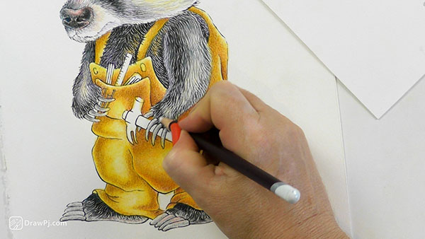 Pencil burnishing the fur on a children's book character