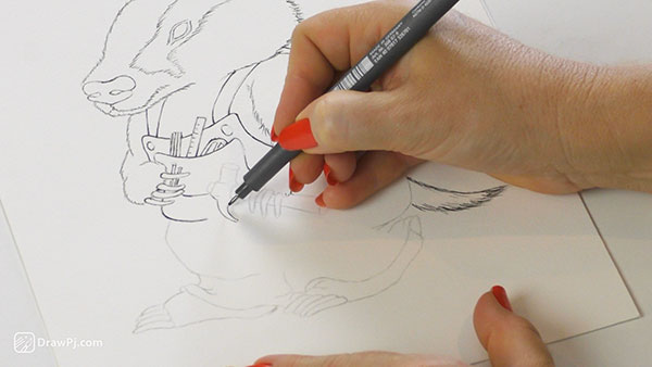 Pen drawing the outline of a childrens picture book character