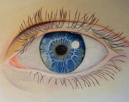 Coloured Pencil Drawing of a Beautiful Blue Eye by a DrawPj.com Student