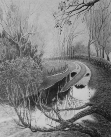 Landscape drawing The brightest light on a grey day by Ingrid Van-Gorkom