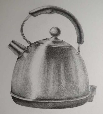 Pencil shaded shiny kettle by Ed Alslip
