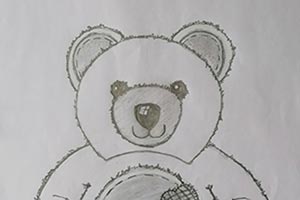 Teddy bear drawing with stitching and soft fluffy fur!