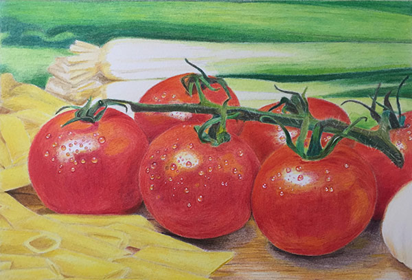 Tomato and pasta drawing by Deepti Mohile