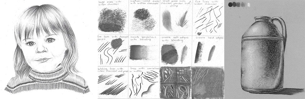portrait of Isha and 12 charcoal techniques