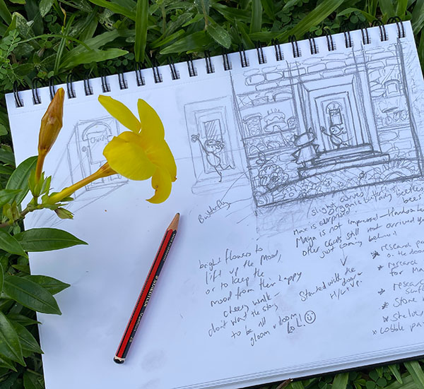 sketch with yellow flower