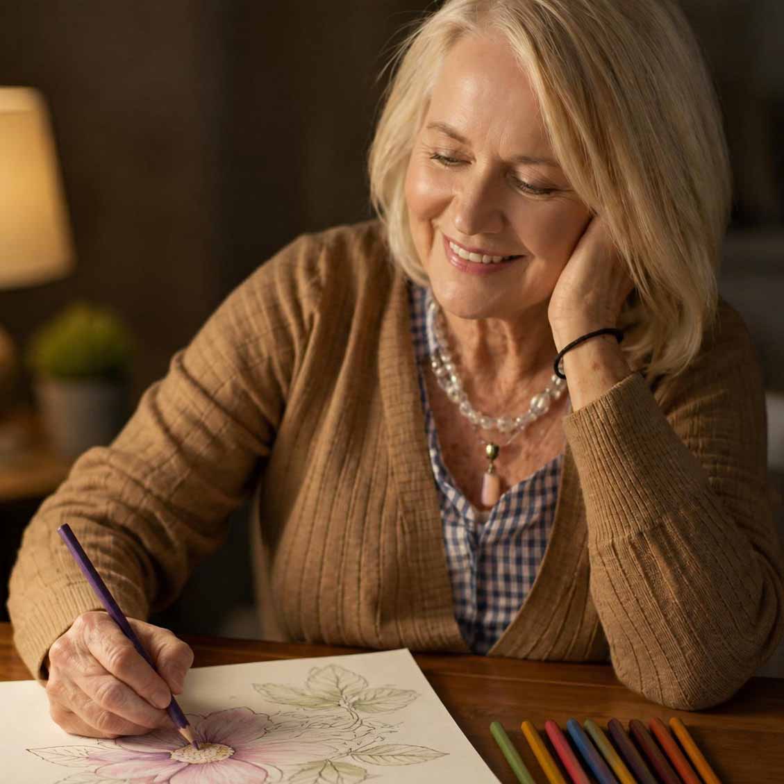 A woman enjoying drawing with color pencil